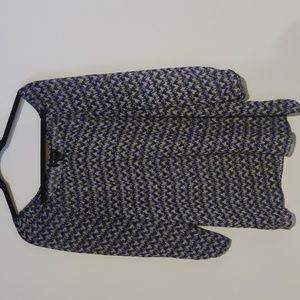 AB Studio Blue Chevron Tie Dye Chevron Sheer Gathered Sleeve Blouse Size…